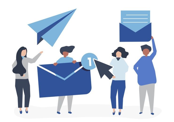 Character illustration of people with internet message icons